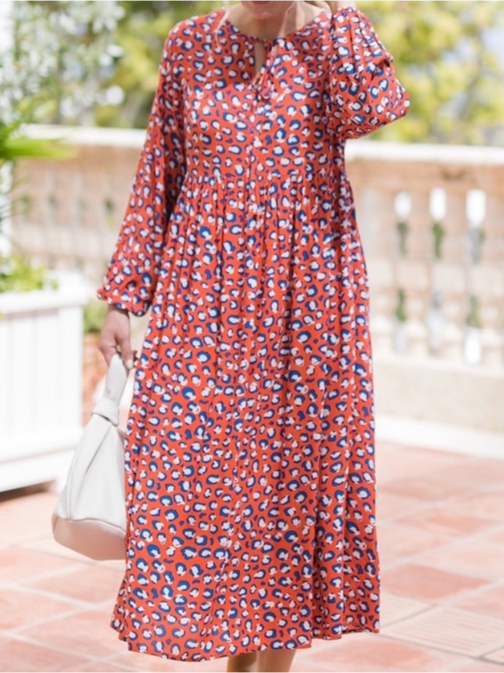 NWT Grace Atwood’s The Drop Loose fit Fire Red/Orange Leopard Midi Dress Large